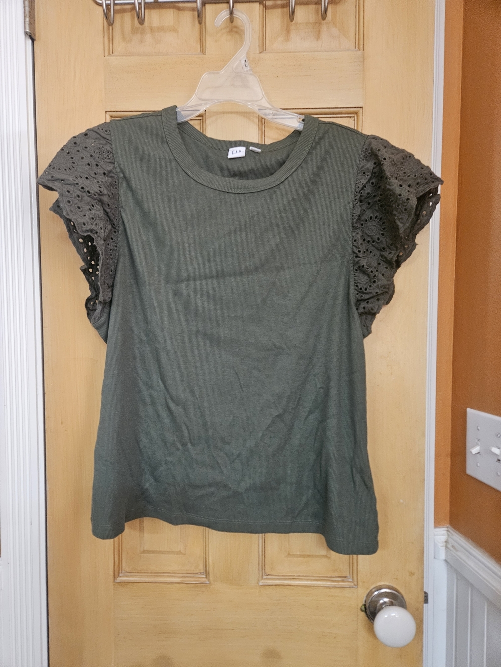 Gap Olive Eyelet Flutter Sleeve Tee